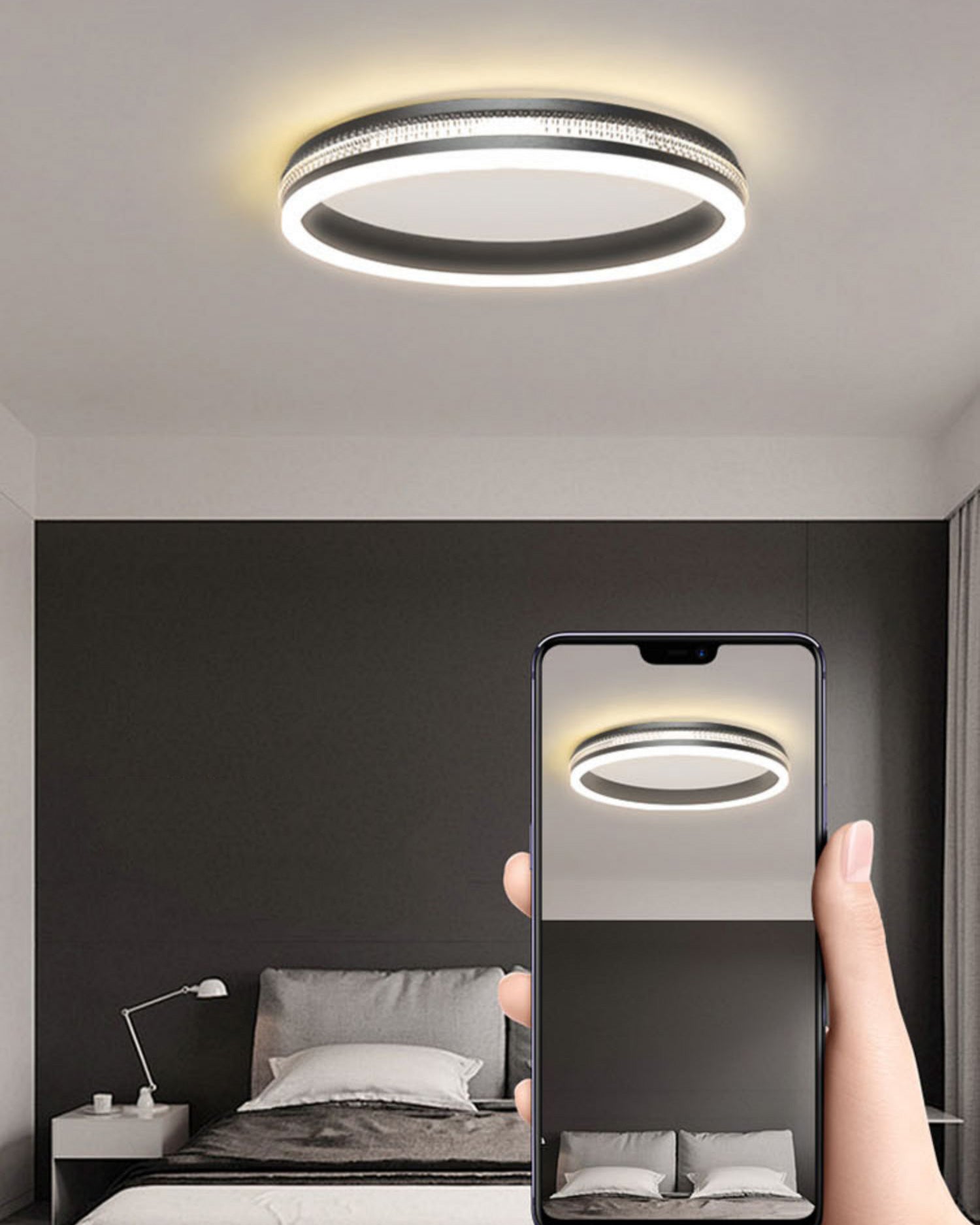 WOMO Plafonnier LED Carré Rond Noir - WM1058