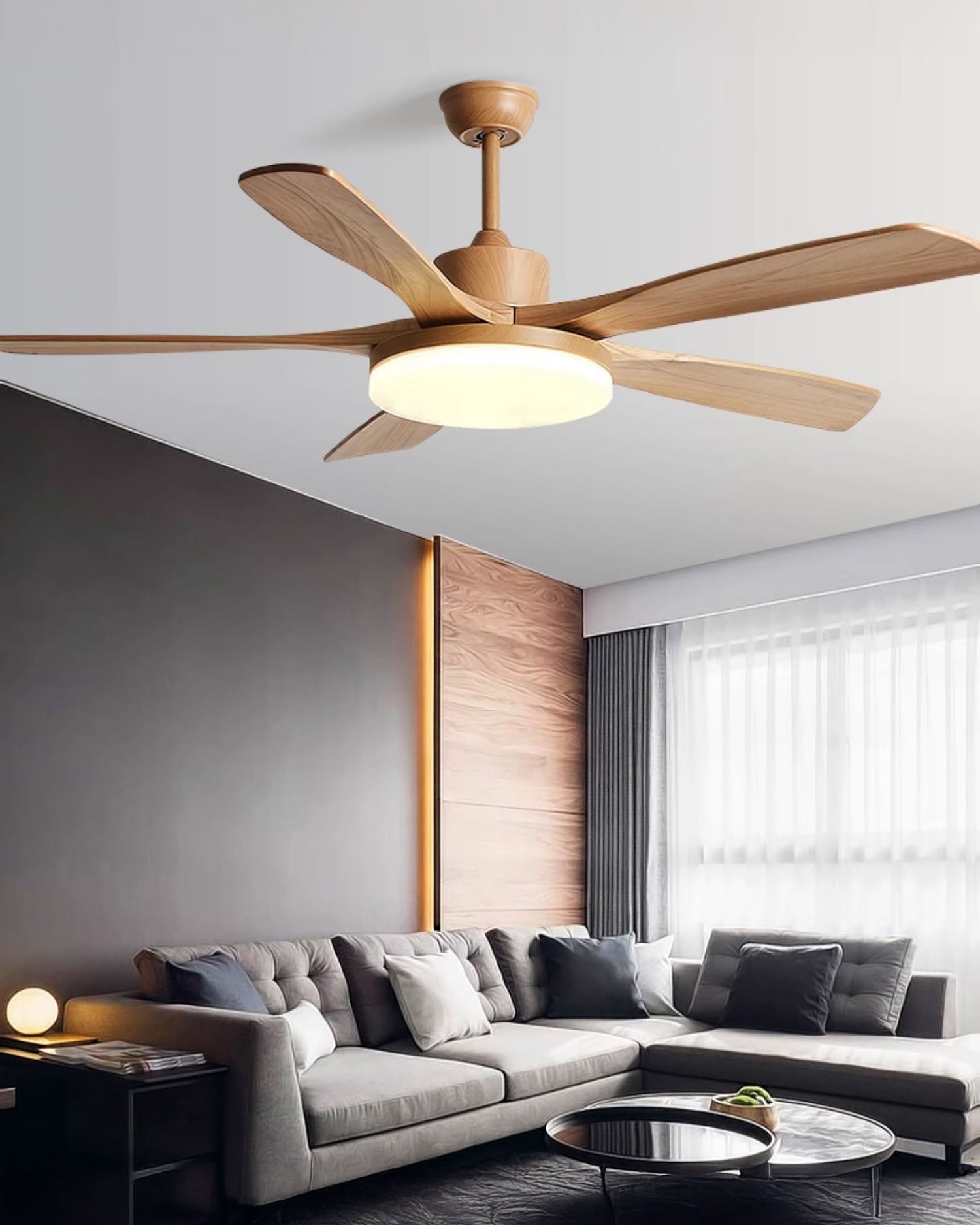 WOMO Lampe à ventilateur de plafond en bois moderne - WM5209