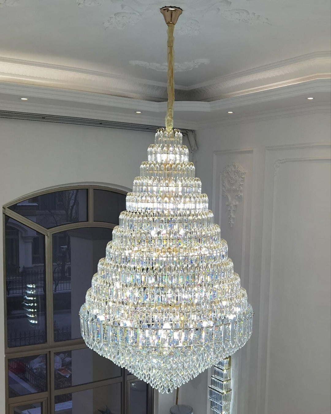 Lustre de foyer en cristal conique à plusieurs niveaux WOMO-WM2384