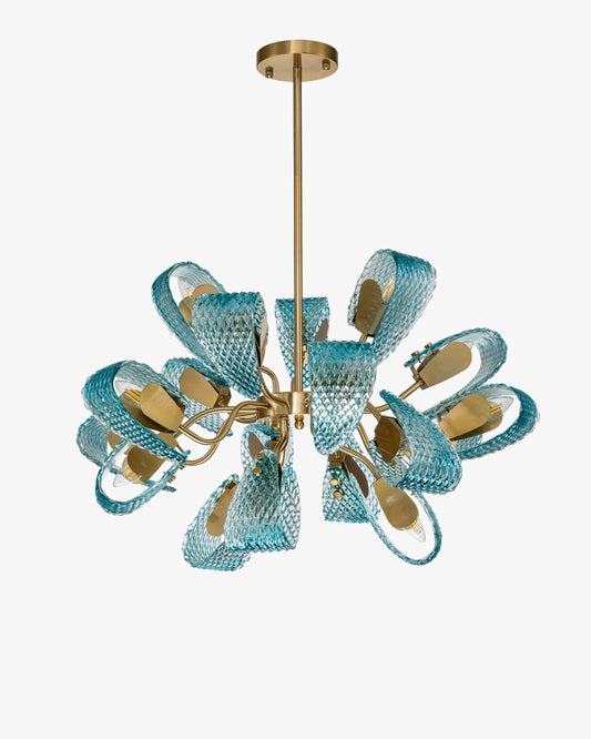 WOMO Lustre Fleur Verre Bleu Art Deco-WM2213b