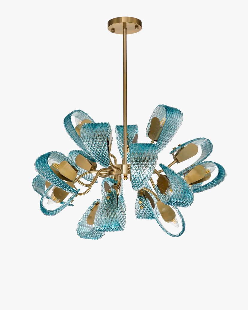 WOMO Lustre Fleur Verre Bleu Art Deco-WM2213b