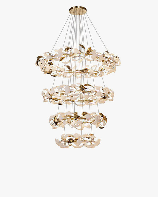 WOMO Lustre Cercle Feuille de Ginkgo Céramique Doré-WM2427