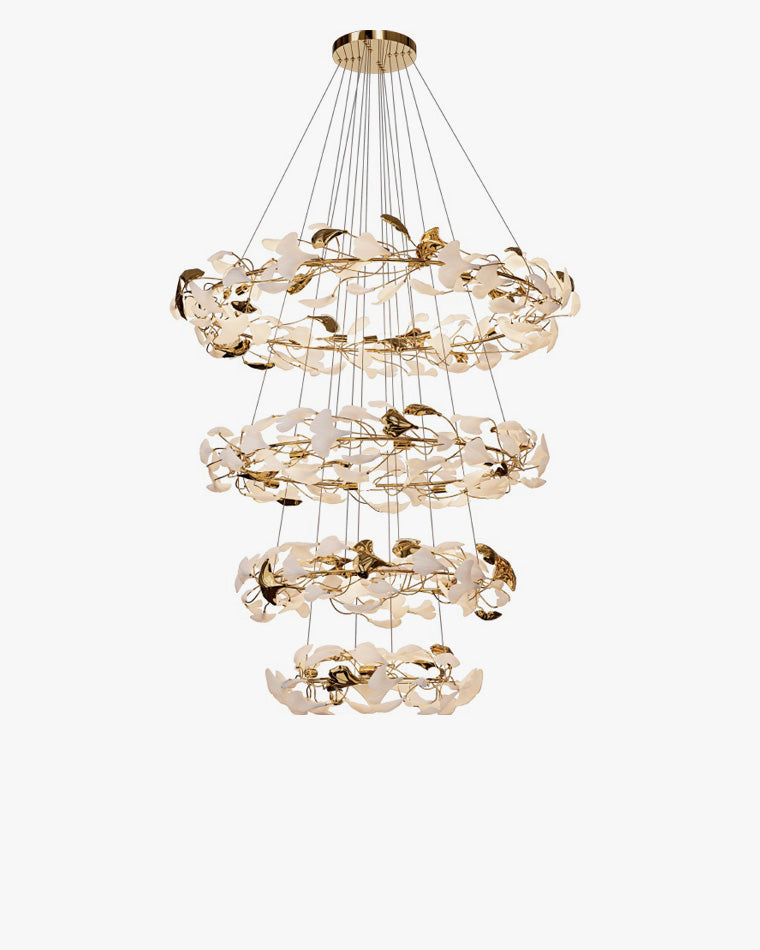 WOMO Lustre Cercle Feuille de Ginkgo Céramique Doré-WM2427