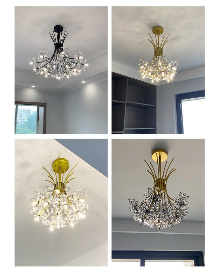WOMO Lustre Deco Fleur Cristal Doré/Noir-WM2077