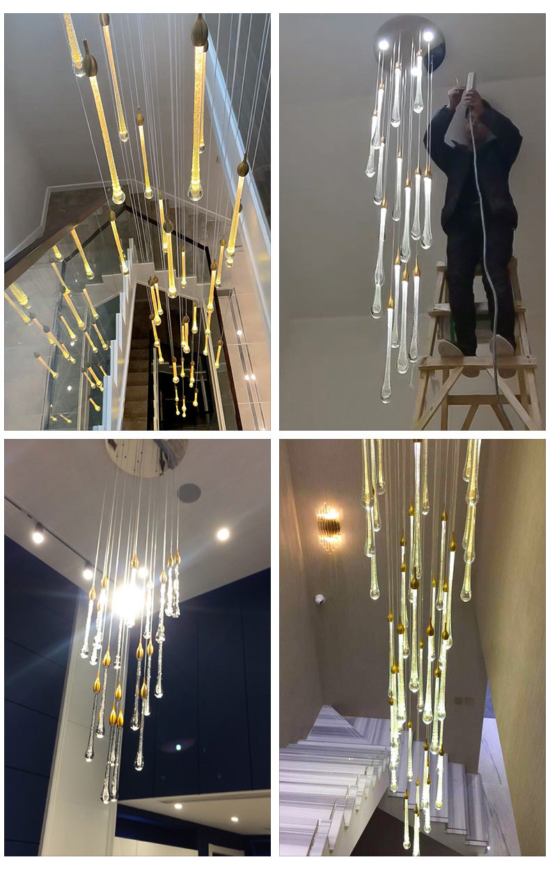 WOMO Lustre Spirale Goutte d Eau Cristal Escalier-WM2124