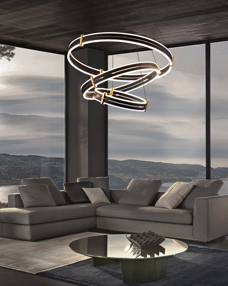 WOMO LED Ring Chandelier Black Modern-WM2172