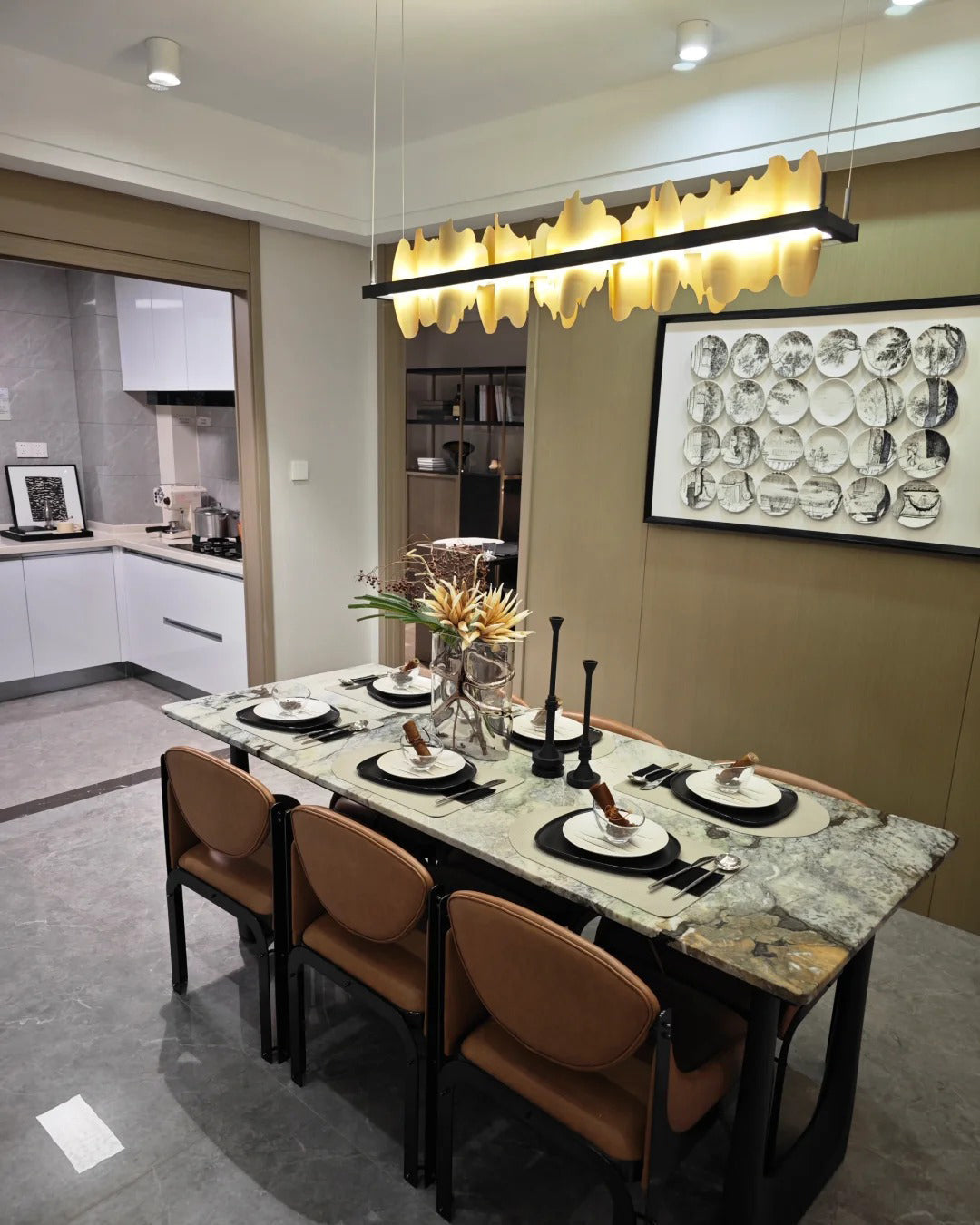 WOMO Gold/Black Iron Linear Chandelier-WM2184
