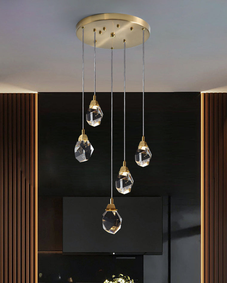 WOMO Lustre Cristal Doré Plusieurs Ampoules-WM2189