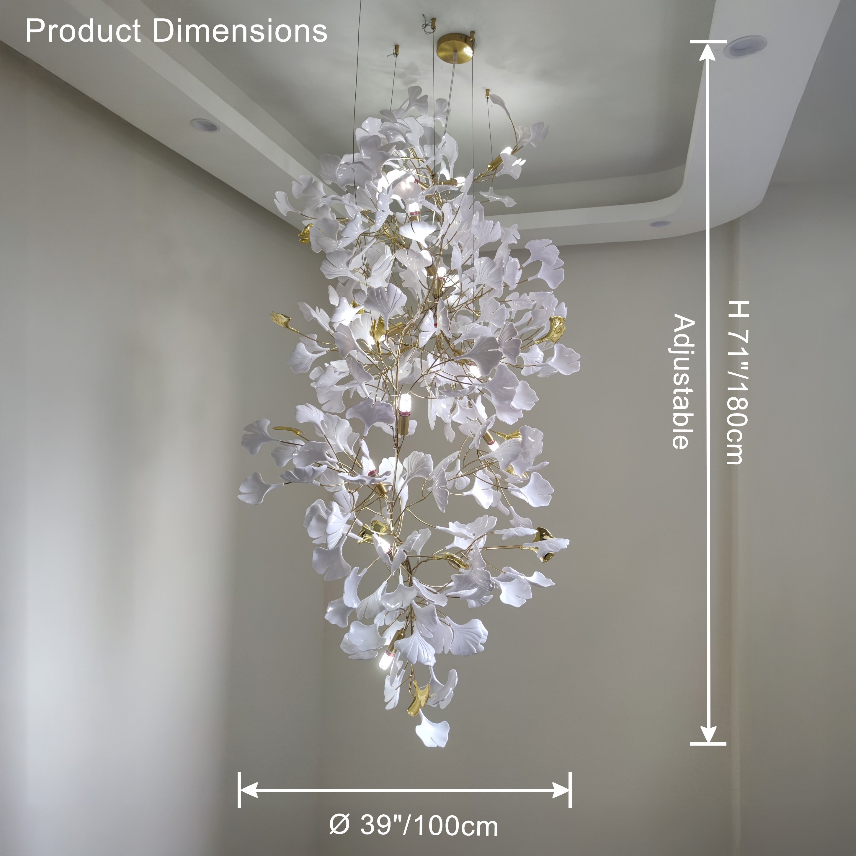 WOMO Grande Lustre Feuille de Ginkgo en Ramique Escalier-WM2206