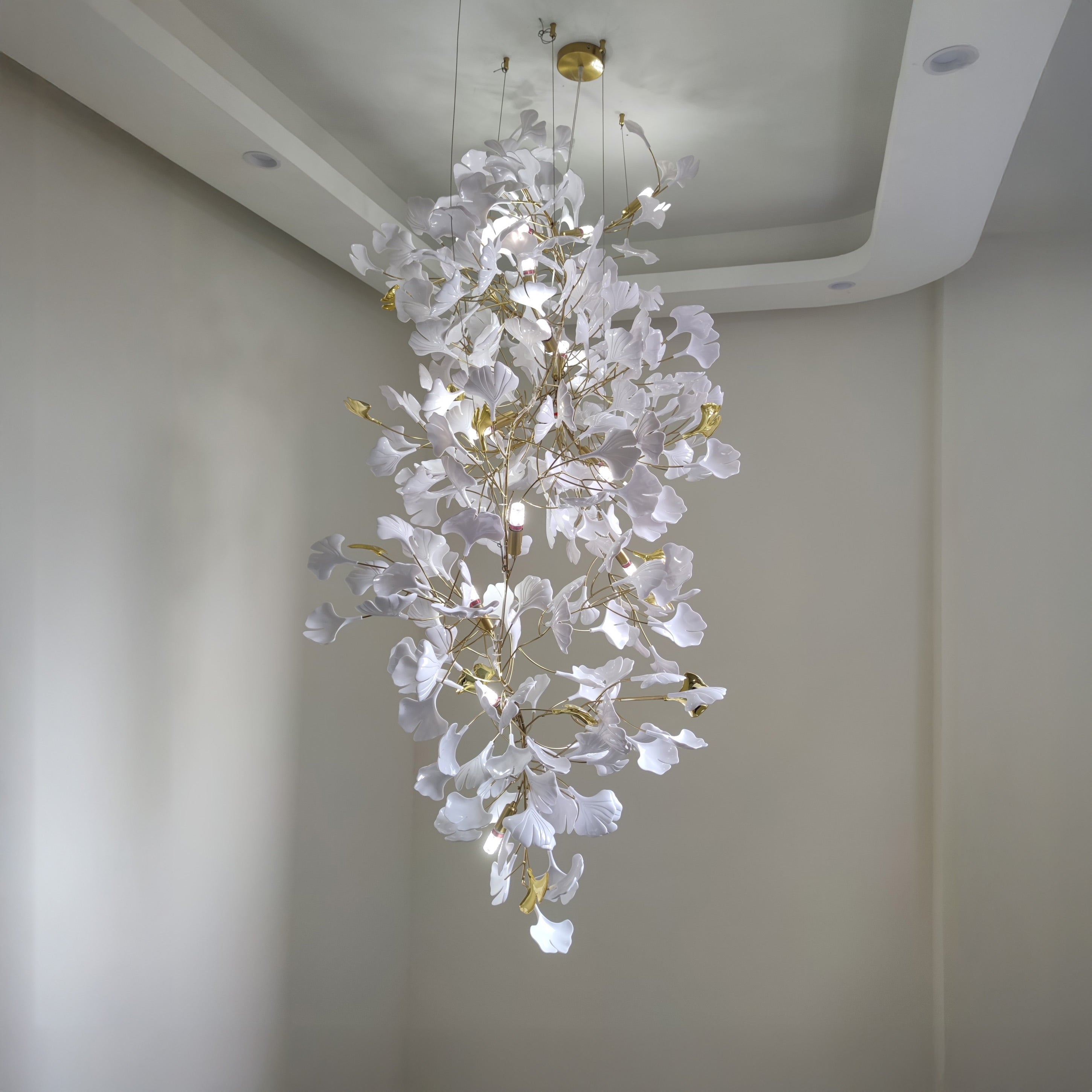 WOMO Grande Lustre Feuille de Ginkgo en Ramique Escalier-WM2206