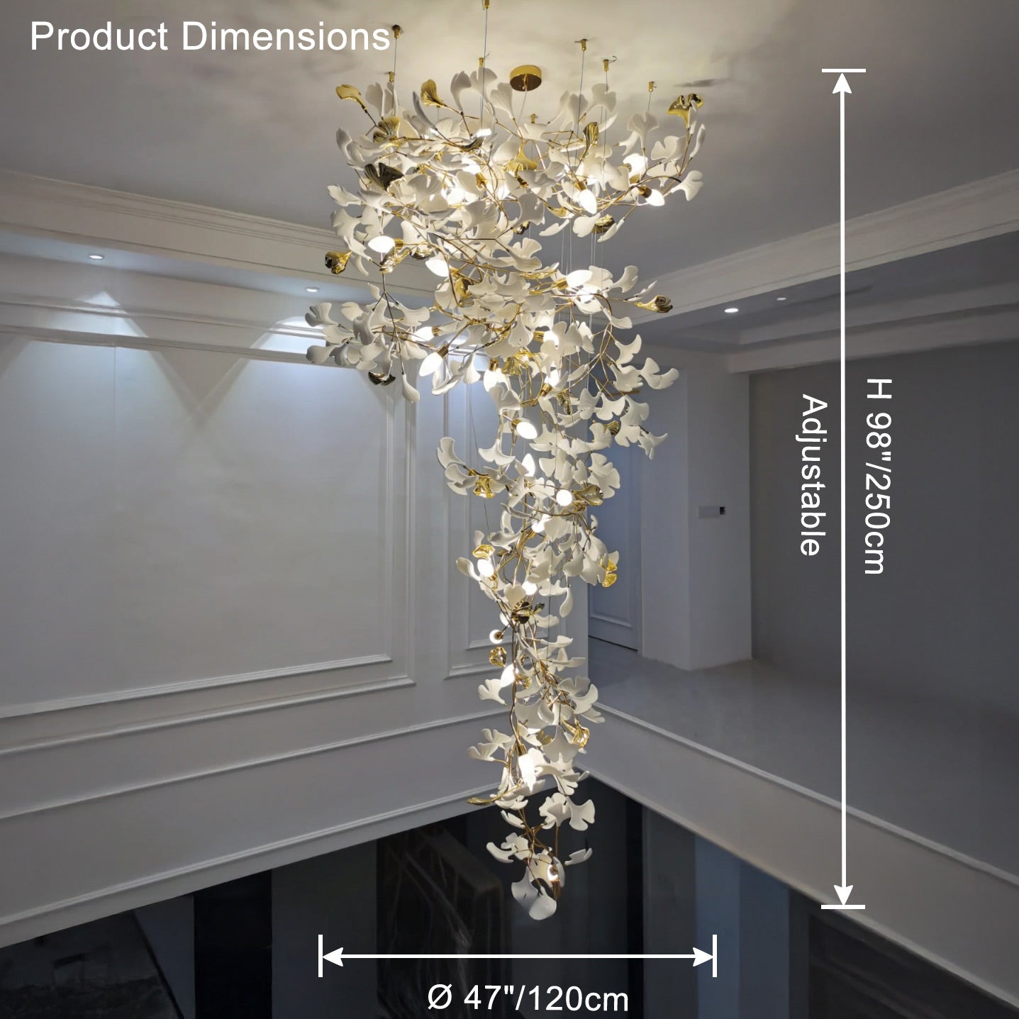 WOMO Grande Lustre Feuille de Ginkgo en Ramique Escalier-WM2206
