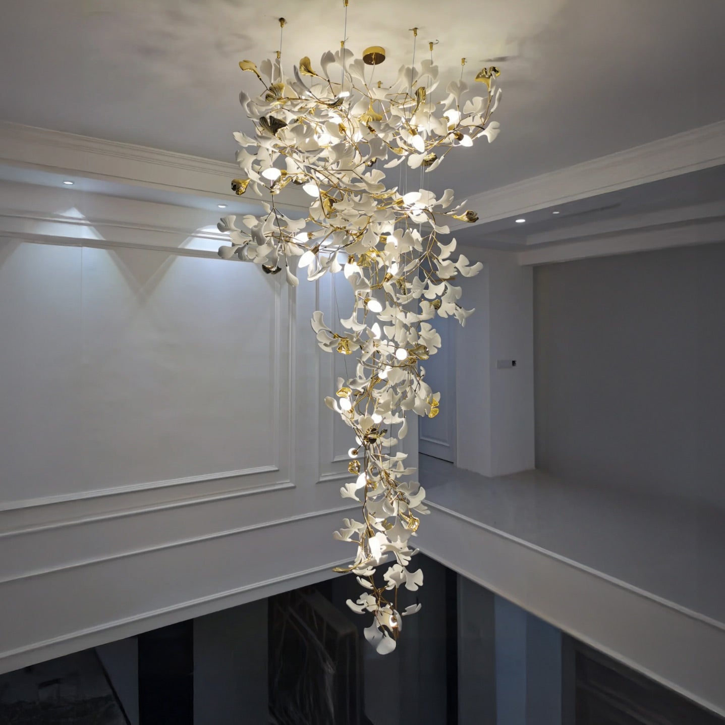 WOMO Grande Lustre Feuille de Ginkgo en Ramique Escalier-WM2206
