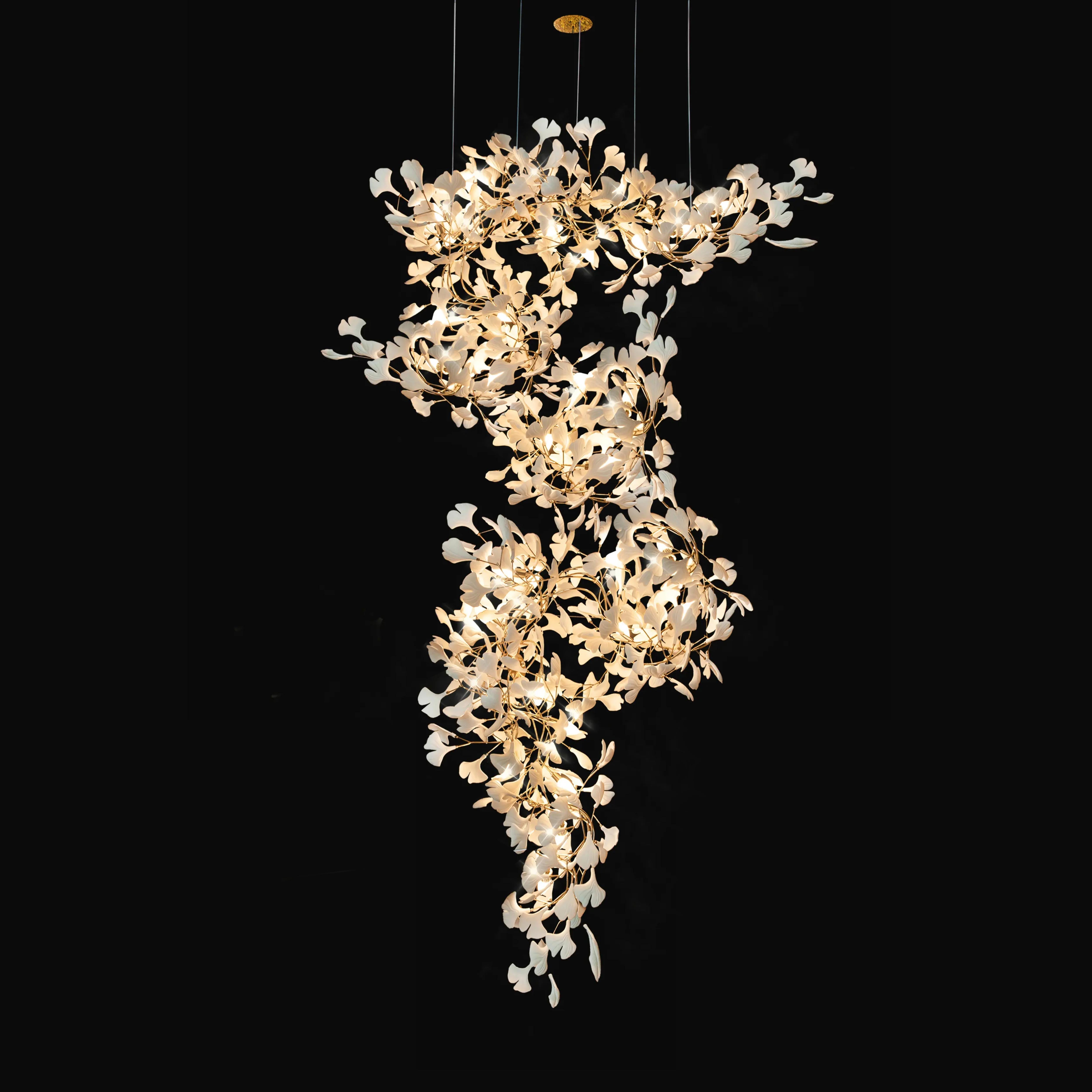 WOMO Grande Lustre Feuille de Ginkgo en Ramique Escalier-WM2206