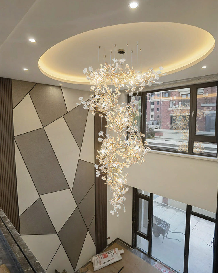 WOMO Grande Lustre Feuille de Ginkgo en Ramique Escalier-WM2206