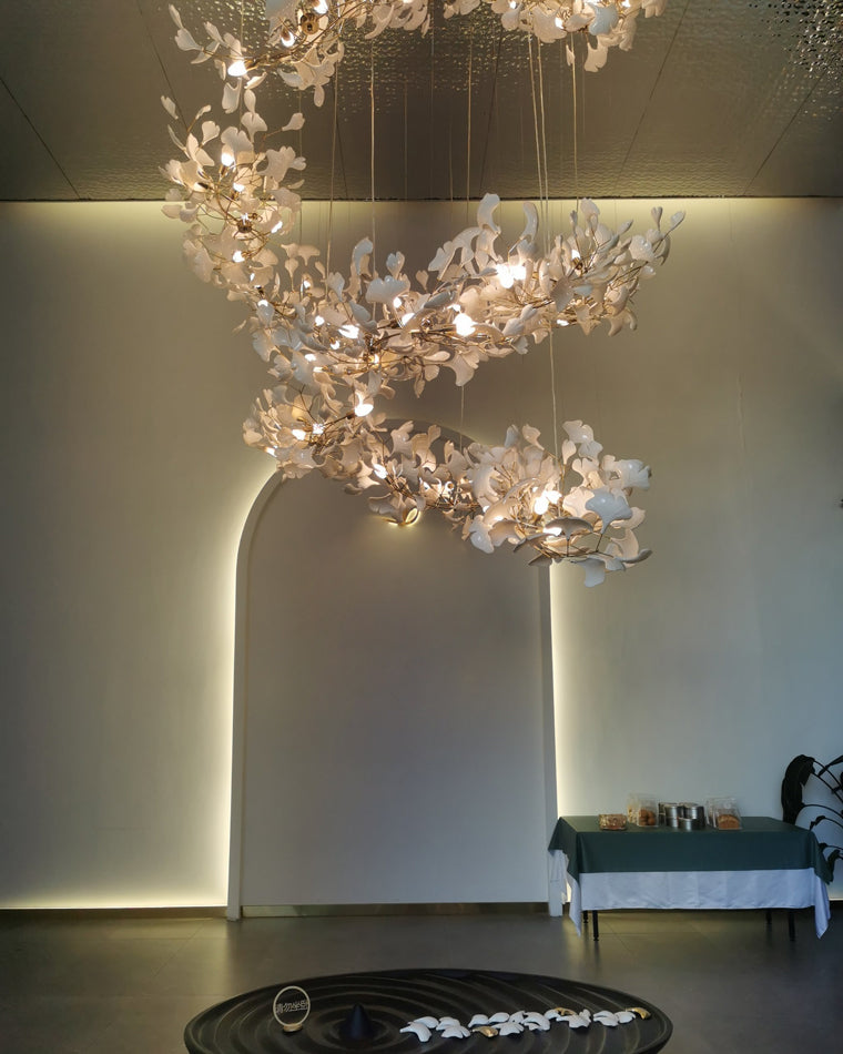 WOMO Grande Lustre Feuille de Ginkgo en Ramique Escalier-WM2206