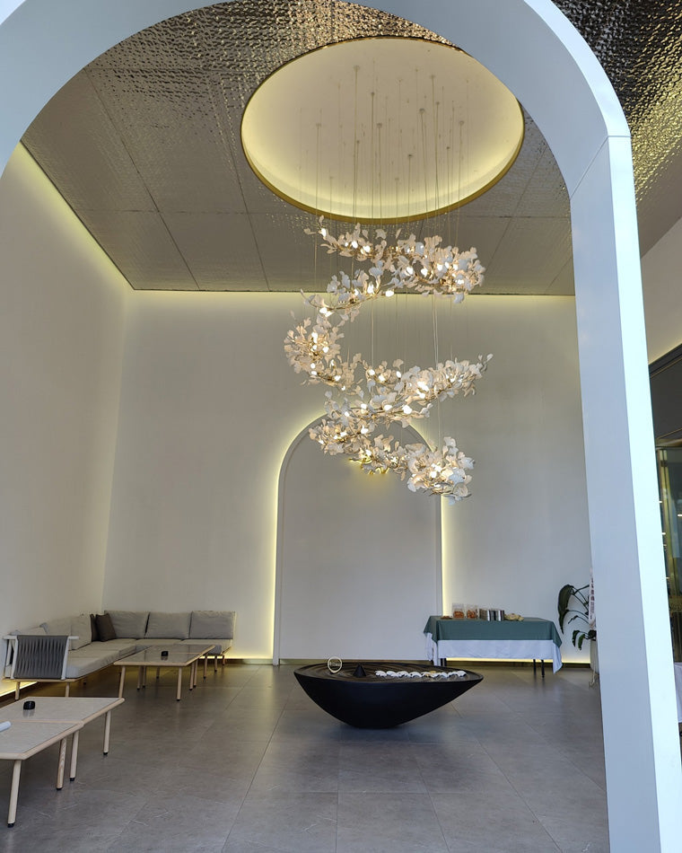 WOMO Grande Lustre Feuille de Ginkgo en Ramique Escalier-WM2206