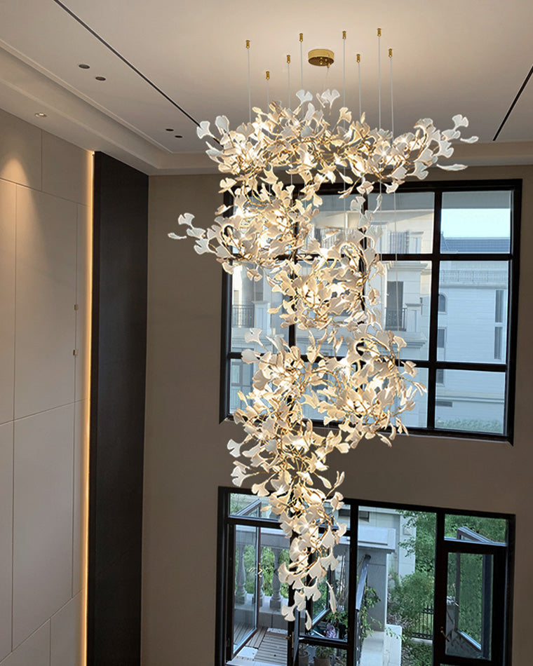WOMO Grande Lustre Feuille de Ginkgo en Ramique Escalier-WM2206