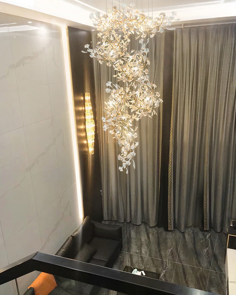 WOMO Grande Lustre Feuille de Ginkgo en Ramique Escalier-WM2206