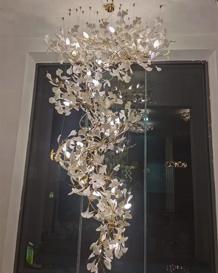 WOMO Grande Lustre Feuille de Ginkgo en Ramique Escalier-WM2206