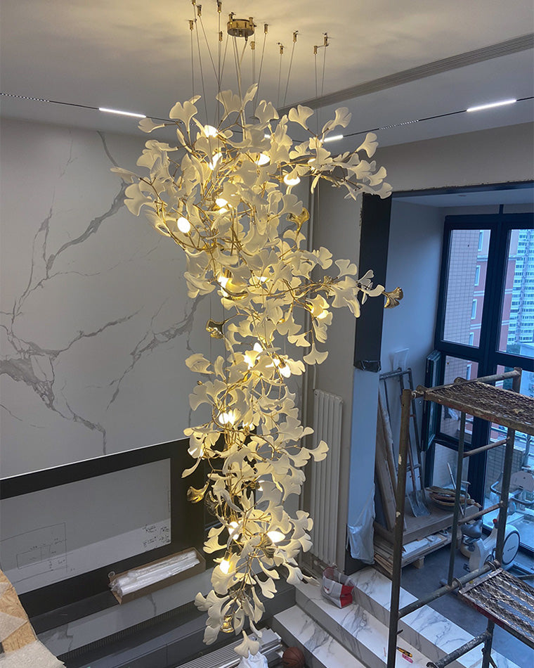WOMO Grande Lustre Feuille de Ginkgo en Ramique Escalier-WM2206