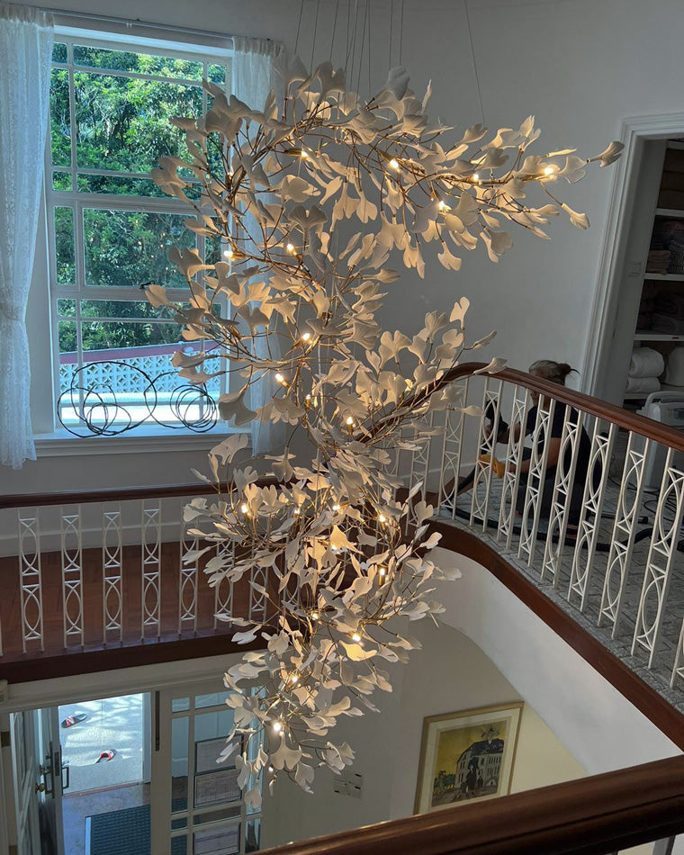WOMO Grande Lustre Feuille de Ginkgo en Ramique Escalier-WM2206