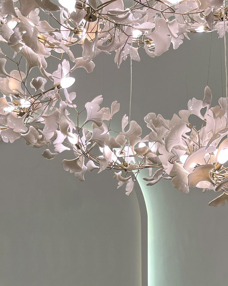 WOMO Grande Lustre Feuille de Ginkgo en Ramique Escalier-WM2206