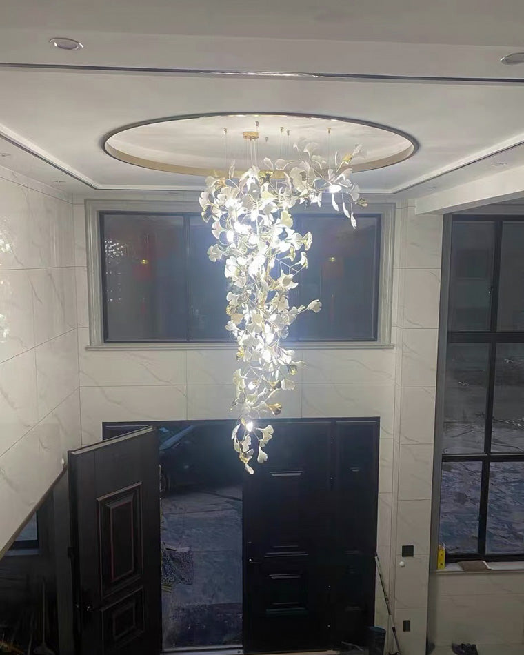 WOMO Grande Lustre Feuille de Ginkgo en Ramique Escalier-WM2206