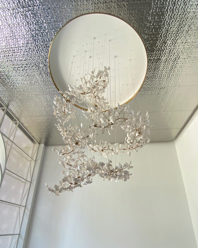 WOMO Grande Lustre Feuille de Ginkgo en Ramique Escalier-WM2206