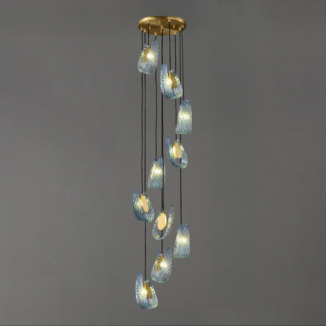 WOMO Lustre Fleur Verre Bleu Art Deco-WM2213b