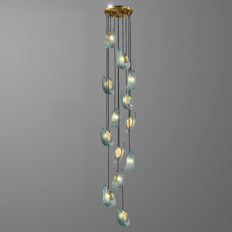 WOMO Lustre Fleur Verre Bleu Art Deco-WM2213b