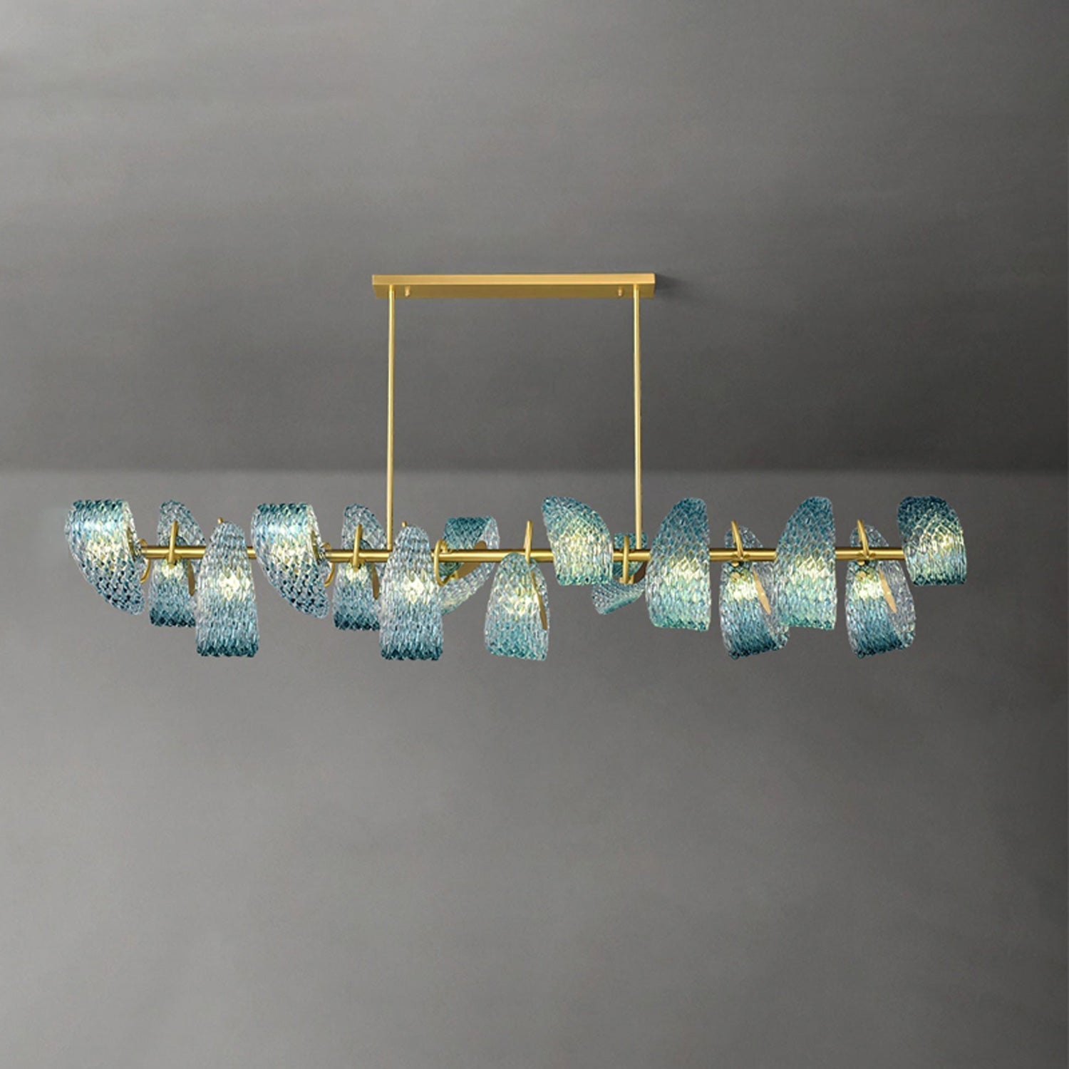 WOMO Lustre Fleur Verre Bleu Art Deco-WM2213b