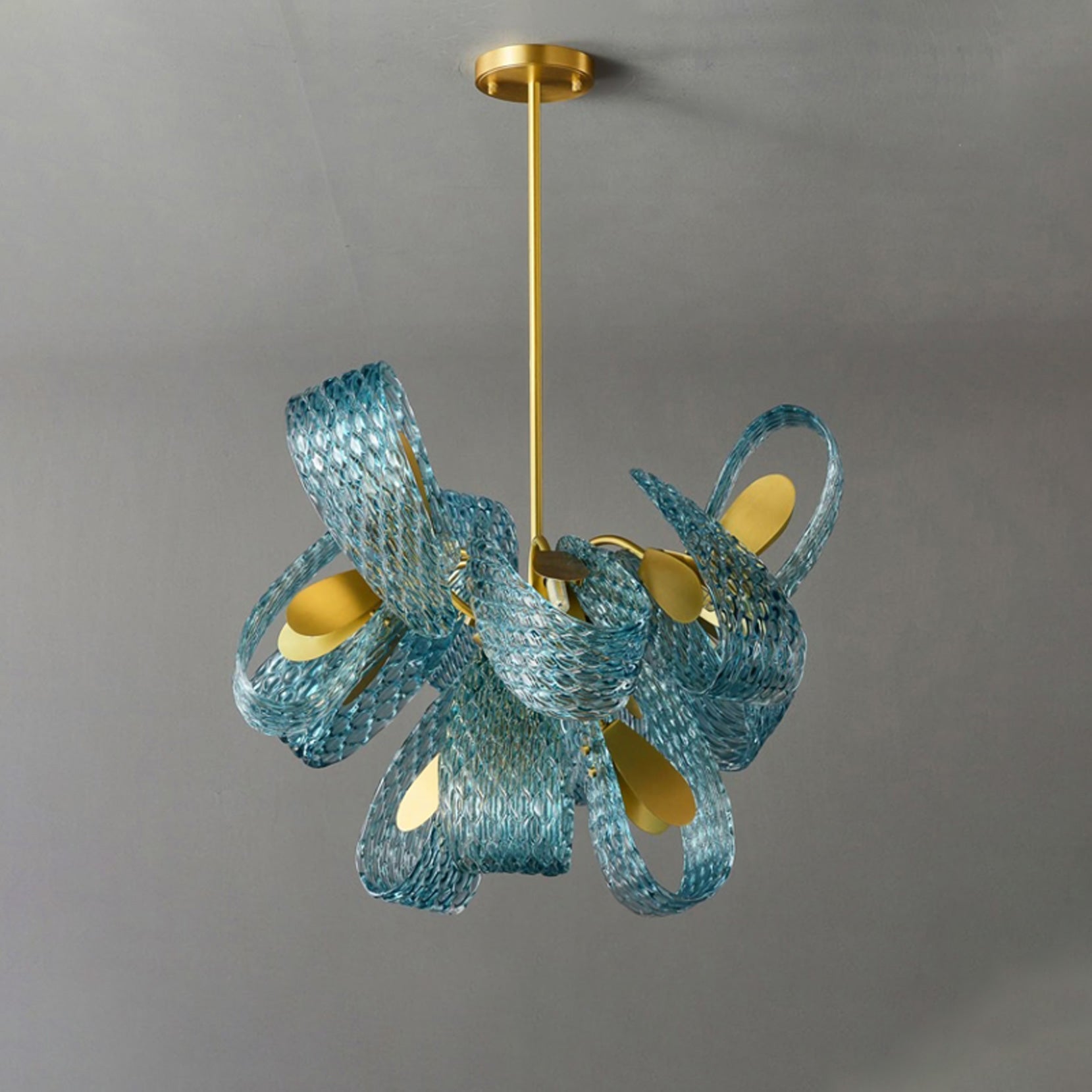 WOMO Lustre Fleur Verre Bleu Art Deco-WM2213b