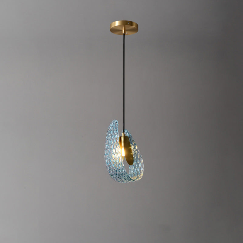 WOMO Lustre Lineaire Petale en Verre Bleu-WM2213c