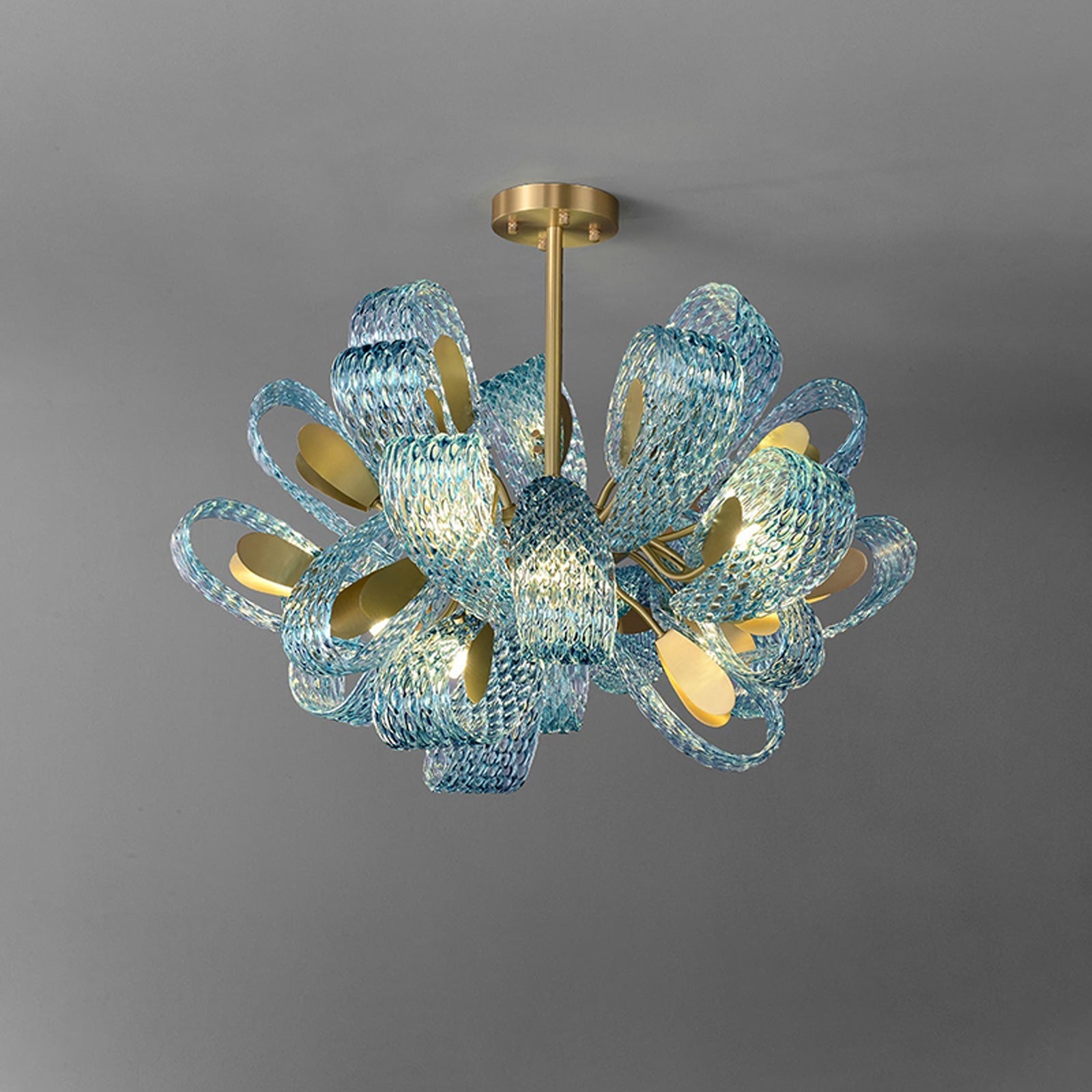 WOMO Lustre Fleur Verre Bleu Art Deco-WM2213b