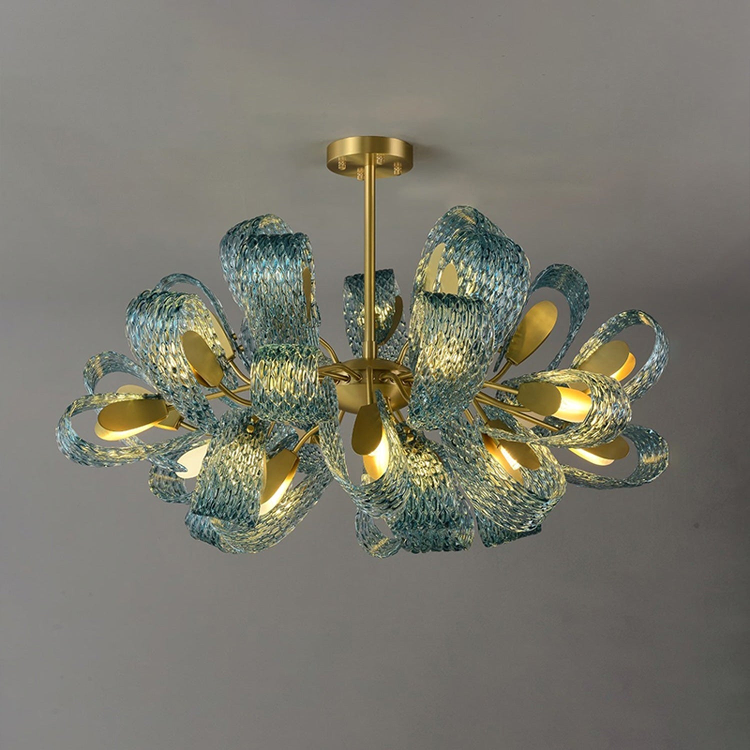 WOMO Lustre Fleur Verre Bleu Art Deco-WM2213b