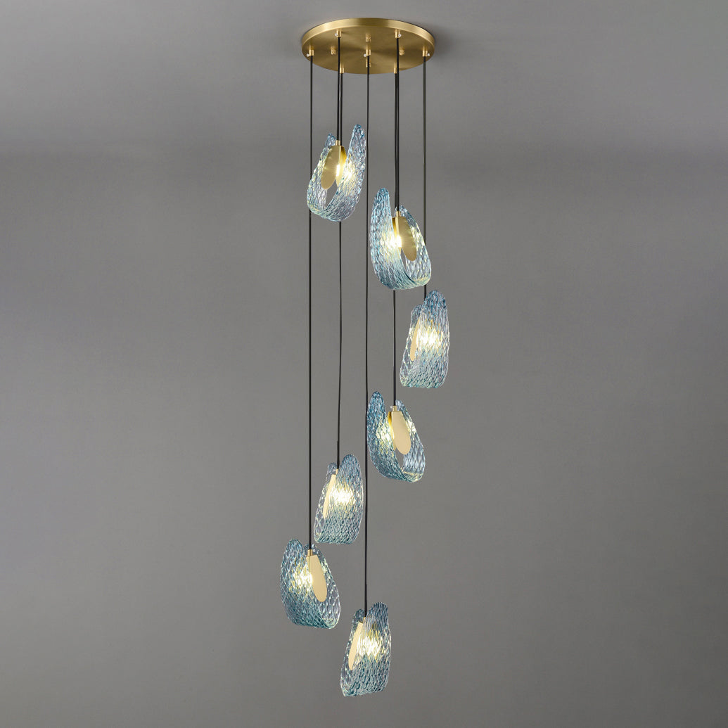 WOMO Lustre Fleur Verre Bleu Art Deco-WM2213b