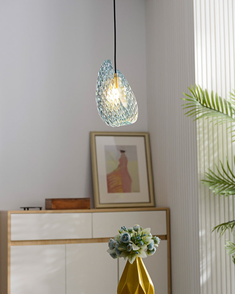 WOMO Suspension Pétale Verre Bleu-WM2213a