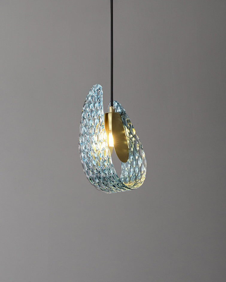 WOMO Lustre Lineaire Petale en Verre Bleu-WM2213c