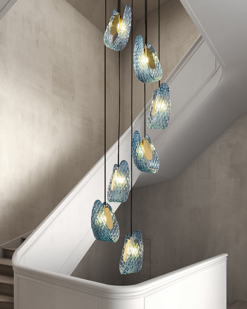 WOMO Suspension Pétale Verre Bleu-WM2213a