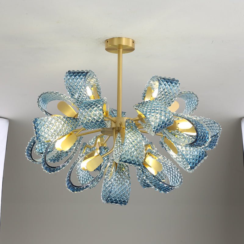 WOMO Lustre Fleur Verre Bleu Art Deco-WM2213b