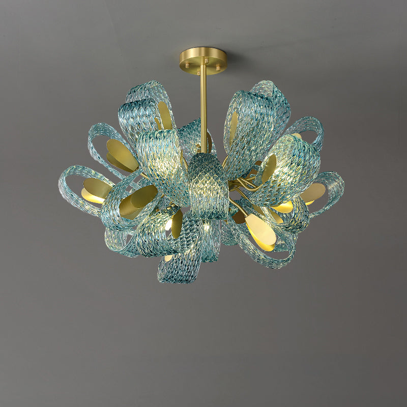 WOMO Lustre Fleur Verre Bleu Art Deco-WM2213b