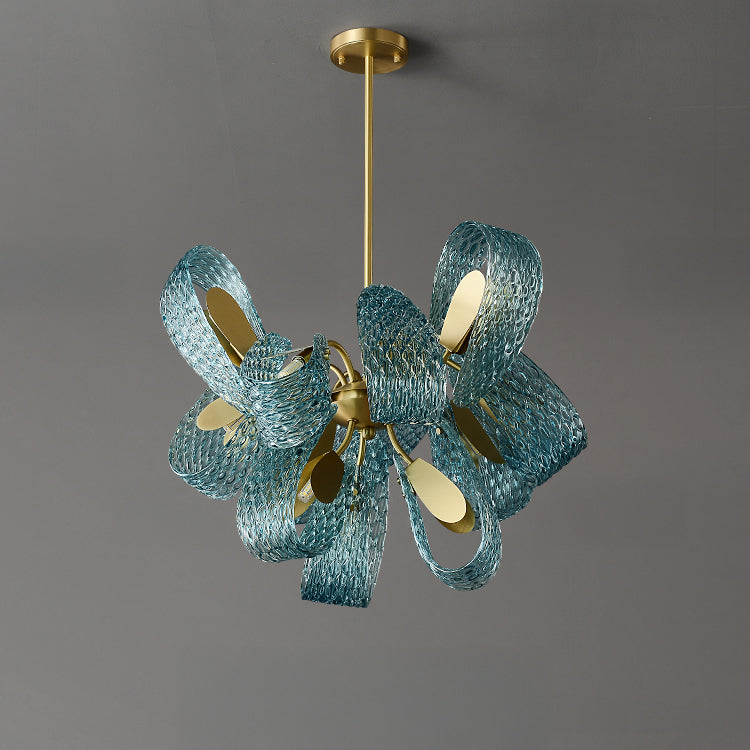 WOMO Lustre Fleur Verre Bleu Art Deco-WM2213b