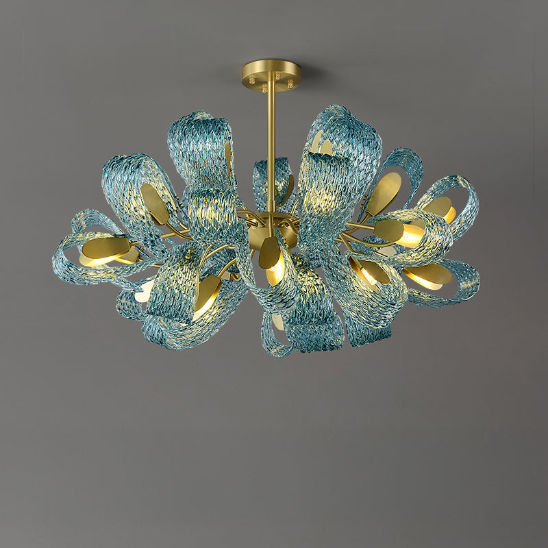 WOMO Lustre Fleur Verre Bleu Art Deco-WM2213b