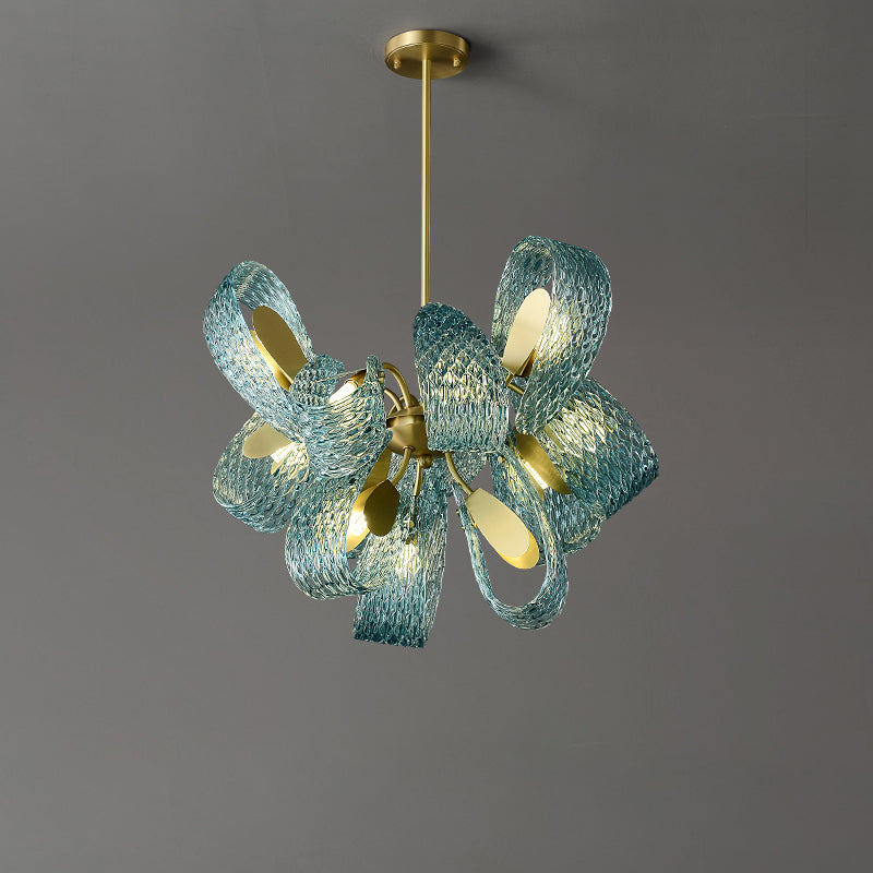 WOMO Lustre Fleur Verre Bleu Art Deco-WM2213b