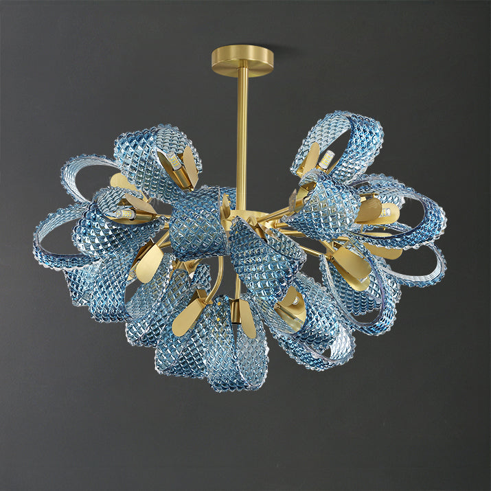 WOMO Lustre Fleur Verre Bleu Art Deco-WM2213b