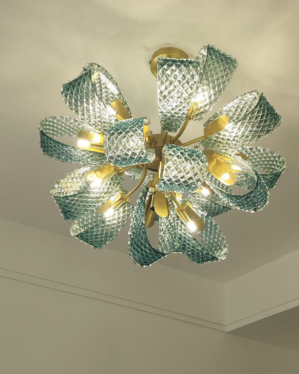 WOMO Lustre Fleur Verre Bleu Art Deco-WM2213b