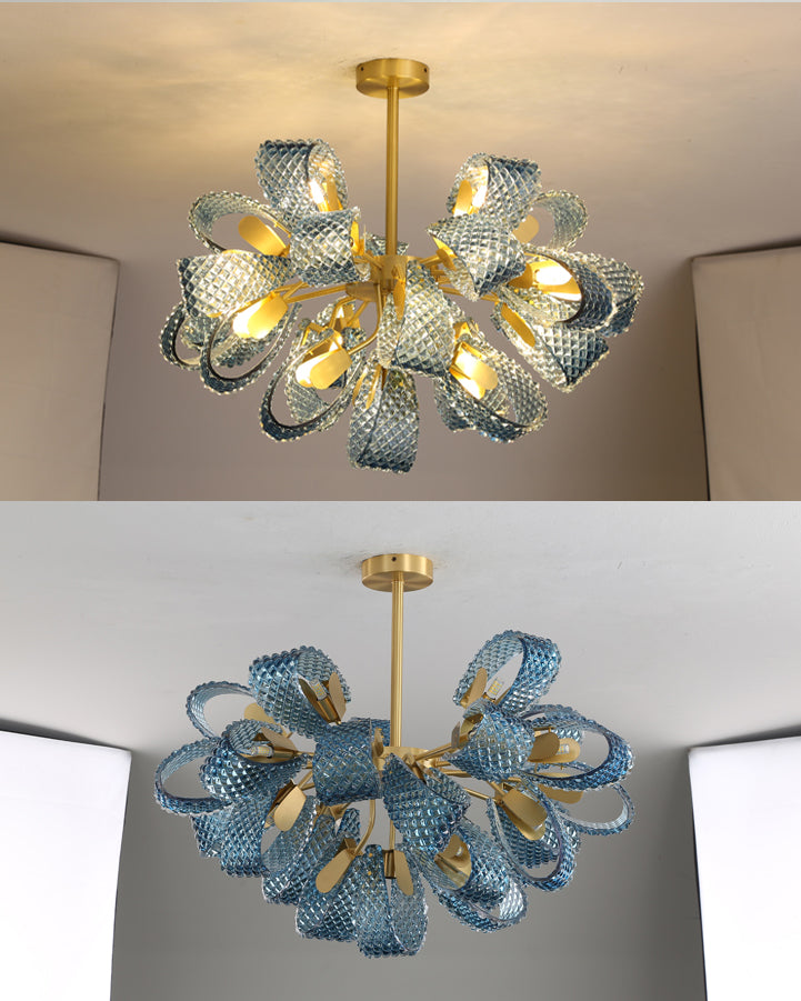 WOMO Lustre Fleur Verre Bleu Art Deco-WM2213b