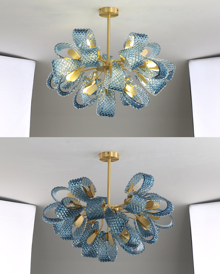 WOMO Lustre Fleur Verre Bleu Art Deco-WM2213b