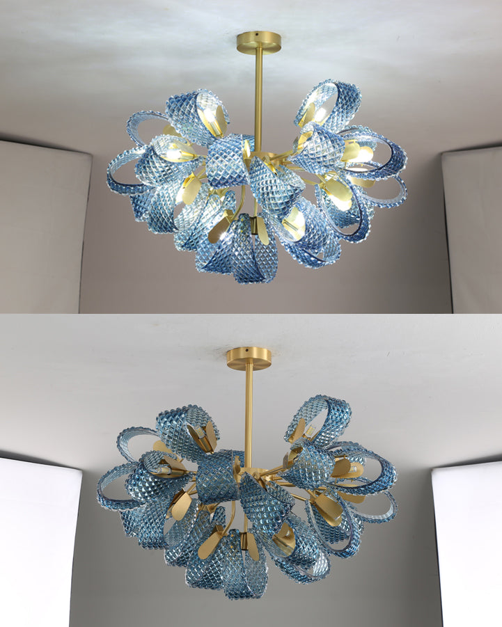 WOMO Lustre Fleur Verre Bleu Art Deco-WM2213b