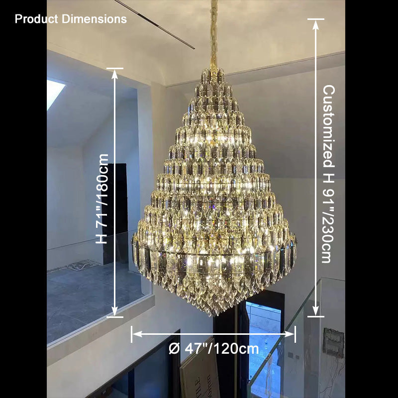 Lustre de foyer en cristal conique à plusieurs niveaux WOMO-WM2384